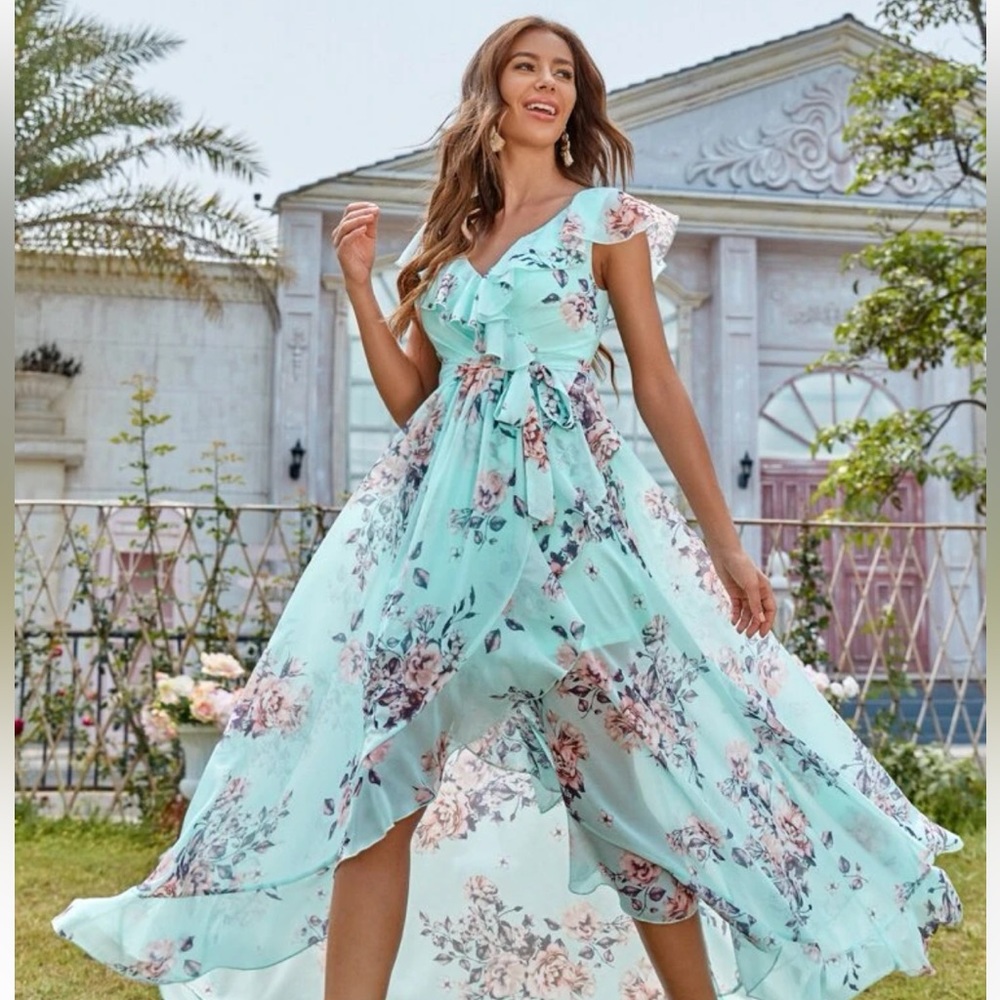 SHEIN blue high low dress